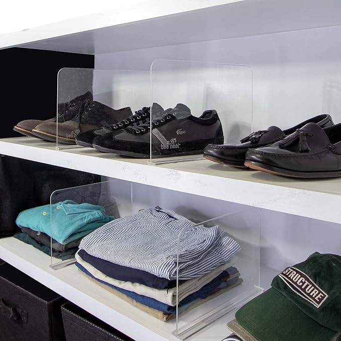 Bee Neat Clear Acrylic Shelf Dividers for Closets - Closet Shelf Organizer and Storage for Clothe... | Amazon (US)