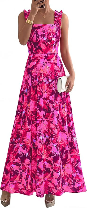BTFBM Dresses for Women Summer 2026 Formal Sleeveless Smocked Floral Long Wedding Guest Dress Par... | Amazon (US)
