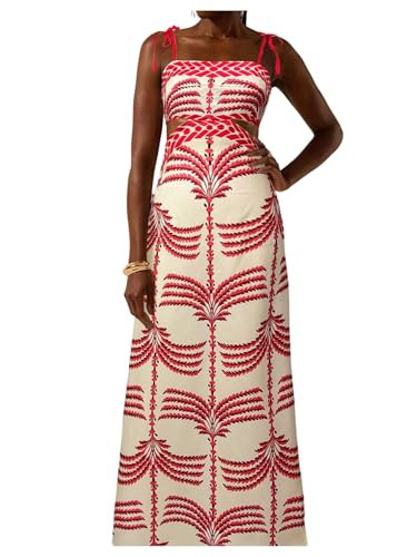 SOLY HUX Women's Summer Maxi Dress Boho Print Tie Shoulder Spaghetti Strap Cut Out Tie Back Cami Dresses Sundress Pink Print X-Small | Amazon (US)