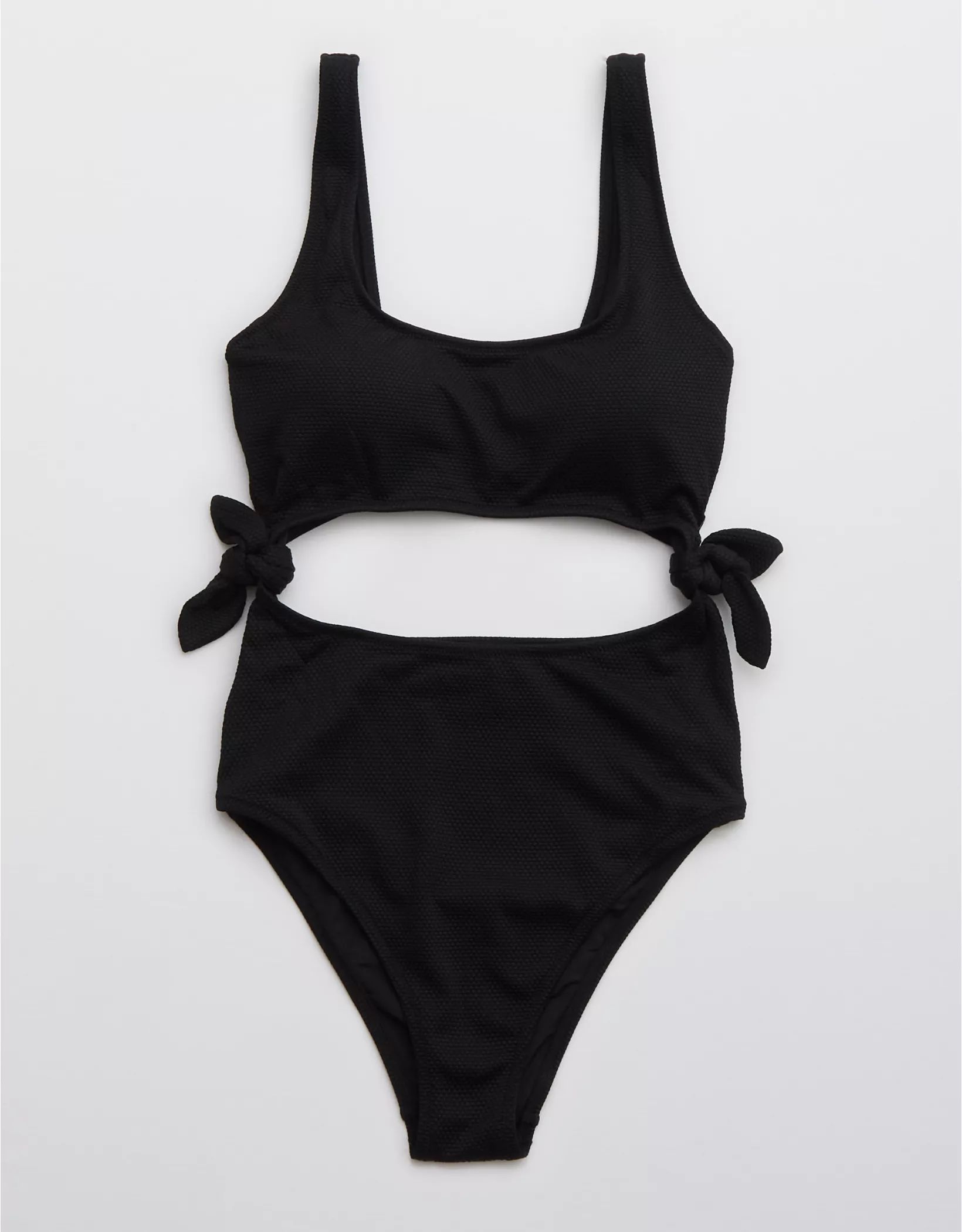 Aerie Pique Tie Cut Out One Piece Swimsuit | American Eagle Outfitters (US & CA)