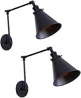 DZnNN 1 Vintage Mount Light Sconces Wall Lamp (Hardwire 2 Pack) Black Angle Adjustable Swing Arm ... | Amazon (US)
