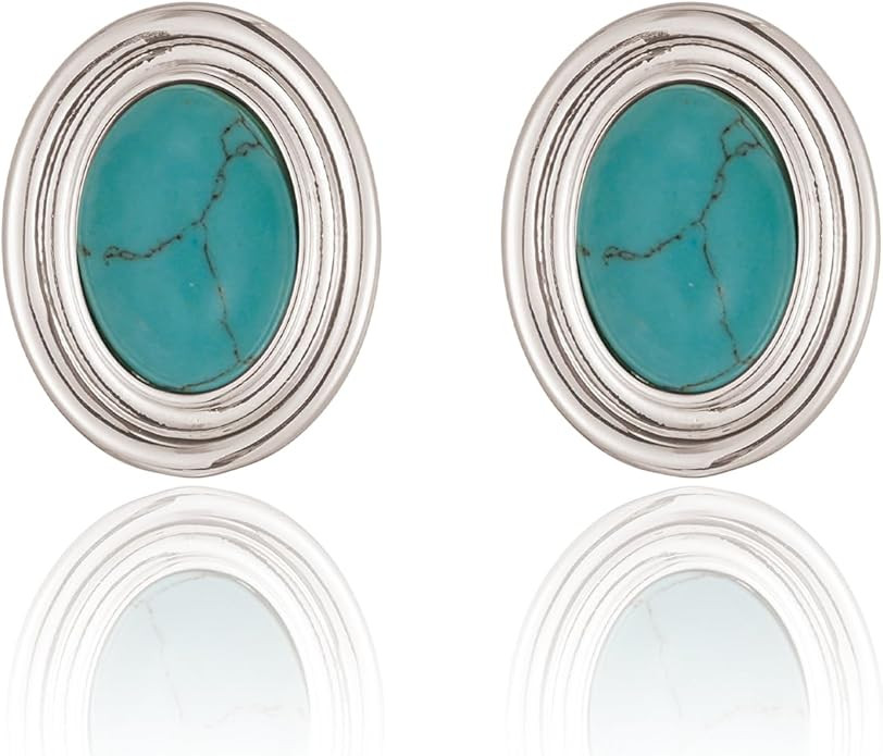 Chunky Gold Color Earrings Fashion Geometric 18K Gold Turquoise Lapis Lazuli Green Red Oval Earri... | Amazon (US)