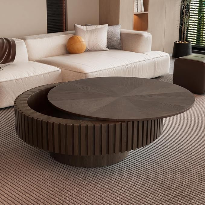 Round Drum Coffee Table with Storage for Living Room, Mid Century Modern Coffee Table with Sturdy... | Amazon (US)