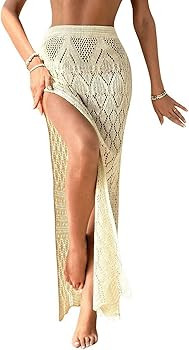 SHENHE Women's Crochet Swim Cover Up High Slit Sheer Long Beach Skirt Cover Up | Amazon (US)