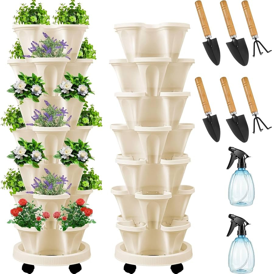 Umigy 2 Set of 7 Tier Vertical Planter Stackable Tower Planters Strawberry Herb Flower and Vegeta... | Amazon (US)
