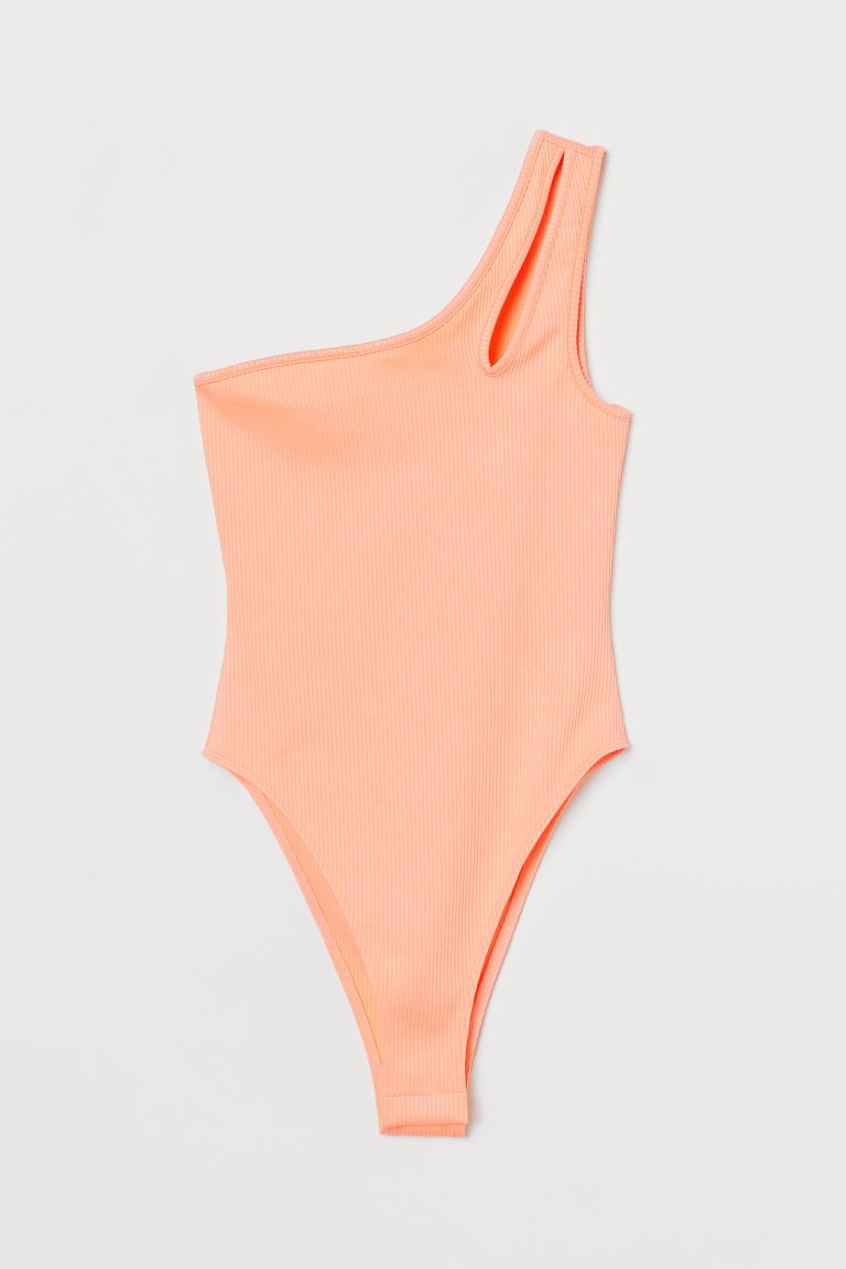 H & M - One-shoulder Bodysuit - Orange | H&M (US)