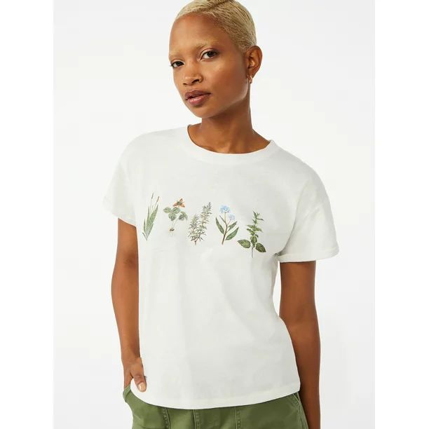 Free Assembly Women's Cuffed Short Sleeve Graphic T-Shirt - Walmart.com | Walmart (US)