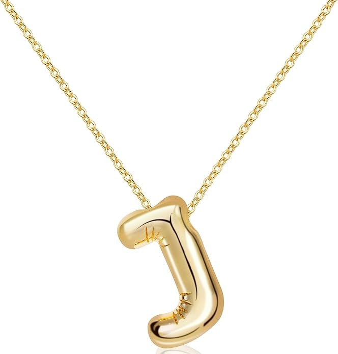 Letter Necklace Bubble Initial Pendant Necklaces for Women Cute Alphabet 14K Gold Plated Design B... | Amazon (US)