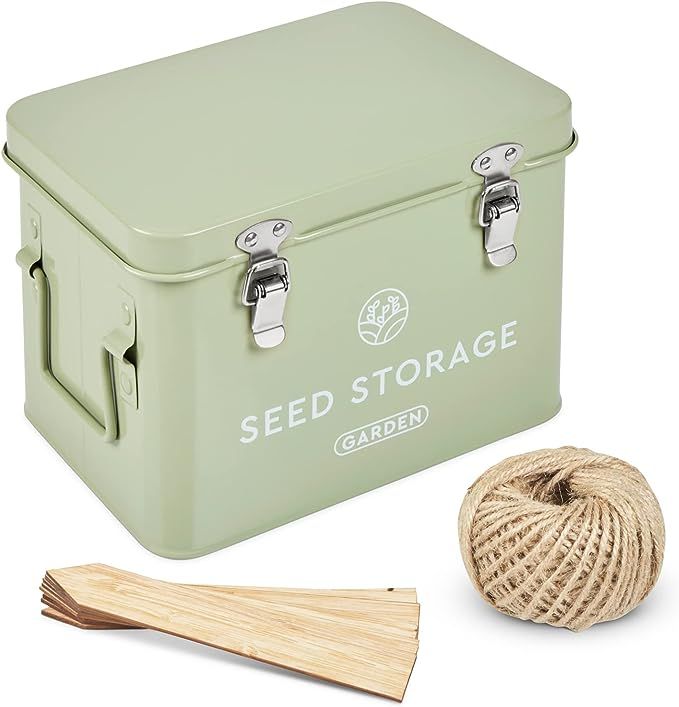 Seed Storage Box – Metal Seed Packet Organizer with Garden String and Bamboo Plant Labels. Seed... | Amazon (US)