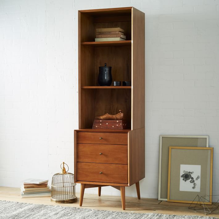 Mid-Century Narrow Bookcase w/ Closed Storage (20.5") | West Elm (US)