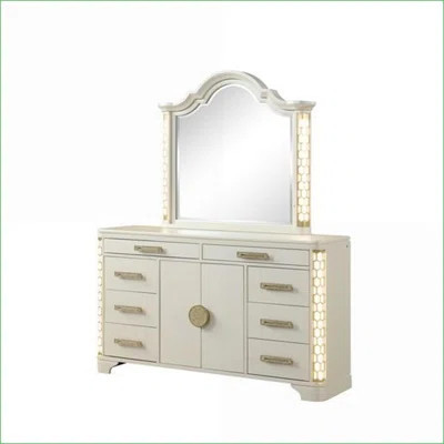 Dressers Traditional 8-Drawer Wood Dresser with LED Corner Lights | Beige | Wood | Wayfair North America
