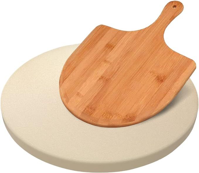 AUGOSTA Round Pizza Stone for Oven and Grill, Free Pizza Peel Paddle, Durable and Safe Baking Sto... | Amazon (US)