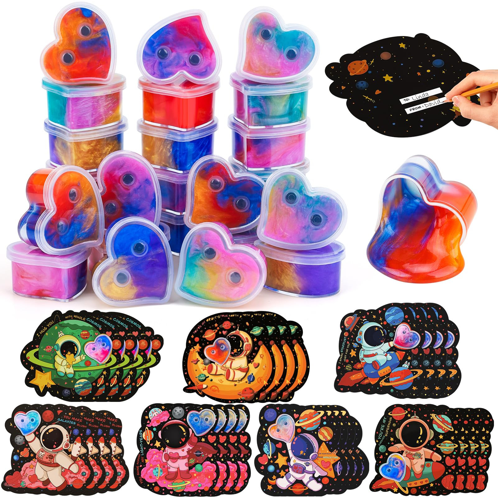 28 Pack Valentines Day Gifts for Kids Classroom - Galaxy Slime with Valentines Day Cards for Kids... | Amazon (US)