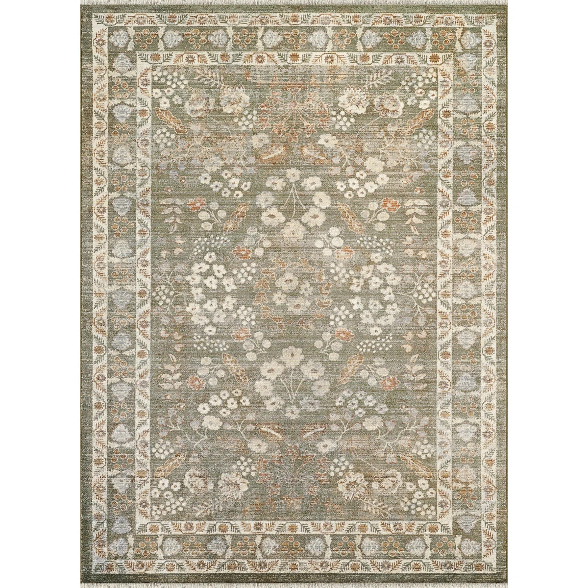 Abani Rugs Giavonnie ALA140A Traditional Sage Green Vintage Floral Border Area Rug | Wayfair North America