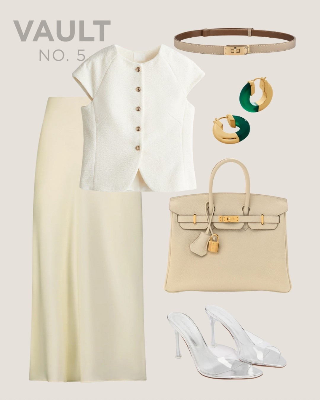 Effortless elegance, elevated.
From creamy neutrals to clear heels and a touch of emerald—this is your soft power uniform.
Curated by Vault No. 5 ✨🔒


#VaultNo5 #StyledByVault #LuxuryStyling #ChicEssentials #CapsuleWardrobe #EffortlessStyle #ElevatedBasics #HermesBirkin #SummerNeutrals #DesignerDetails

#LTKStyleTip #LTKWorkwear #LTKShoeCrush