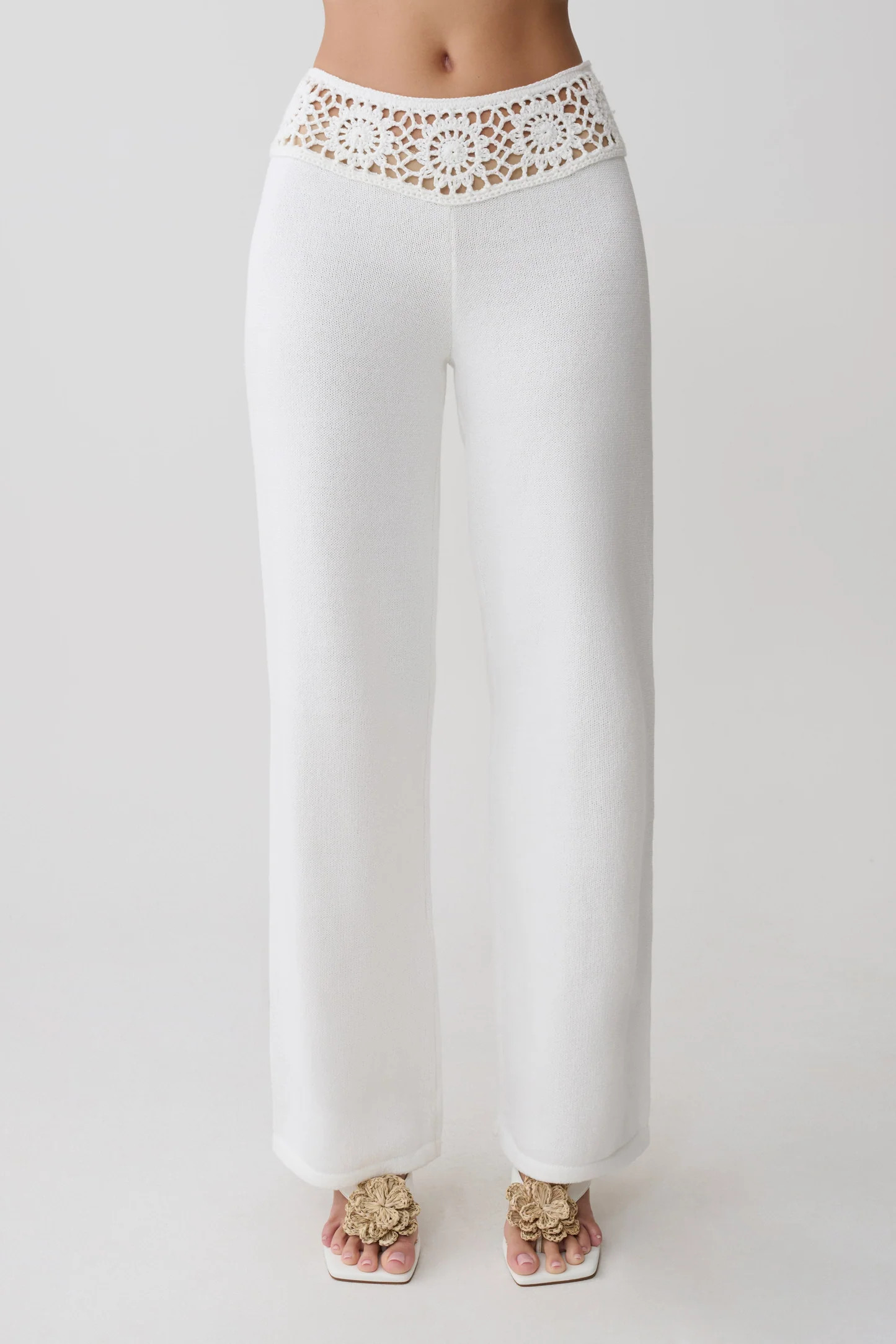 Miley Crochet Waistband Straight Leg Pant - Ivory | MESHKI US
