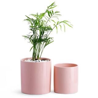 POTEY 4.9 in. Plus 6.1 in. Ceramic Cylinder Plant Pot Set-P202 - The Home Depot | The Home Depot