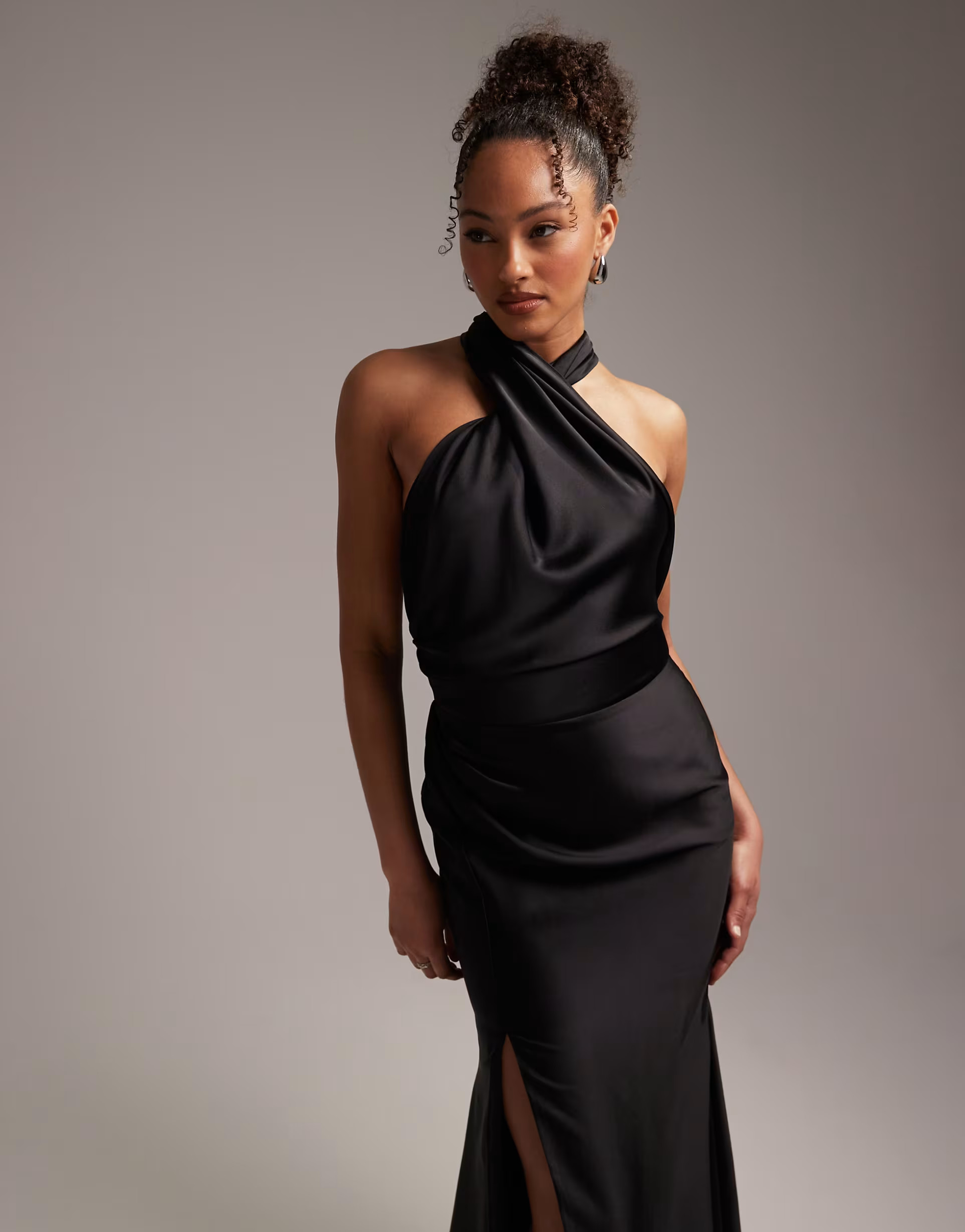 ASOS DESIGN satin halter maxi dress with tie back in blush | ASOS (Global)