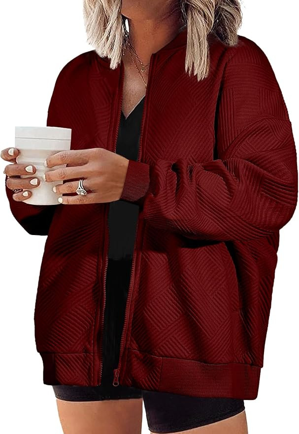 Eytino Womens Plus Size Jackets Long Sleeve Full Zip Casual Lightweight Fall Jacket(1X-5X) | Amazon (US)