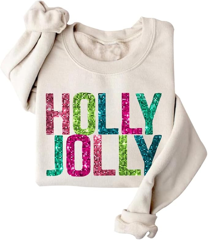 DIOMMELL Holly Jolly Sweatshirt Christmas Sweatshirt For Women Merry Sweatshirt | Amazon (US)