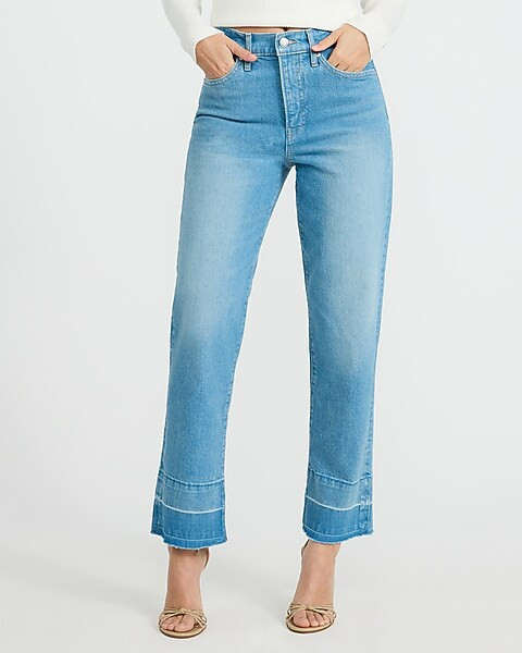 High Waisted Medium Wash Released Hem Straight Ankle Jeans | Express