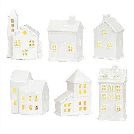 White Ceramic Christmas Village Houses, LED Light Up Christmas House, Christmas Village Town Houses with Built-in Led Lights for Home Tabletop Decor | Walmart (US)