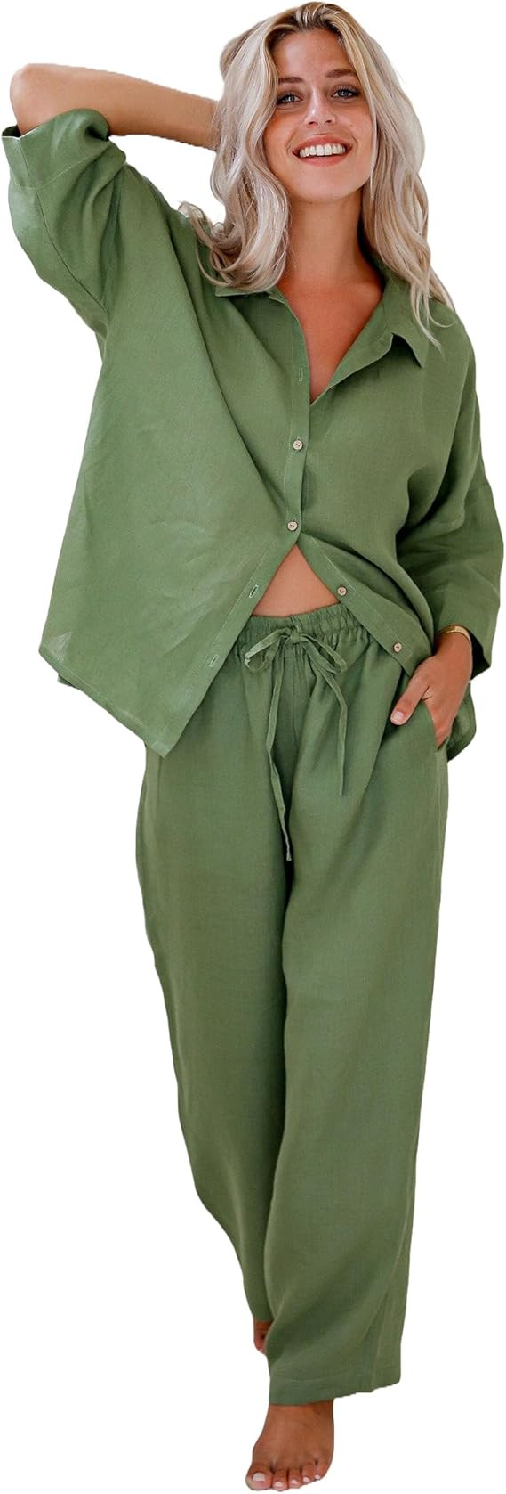 Magic Linen - Pajama Set Aveira, Linen Pajamas Women Set, 2 Piece Set, Linen Pjs for Women Set, L... | Amazon (US)