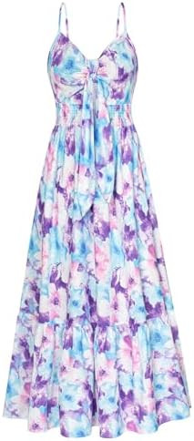 GRACE KARIN Women's 2026 Summer Maxi Dress Floral Tie Front Spaghetti Strap Casual Boho Beach Flo... | Amazon (US)