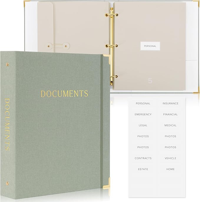 Sturdy Document Organizer Set with Folders - Beautiful Linen 3-Ring Binder Safely Stores All Impo... | Amazon (US)