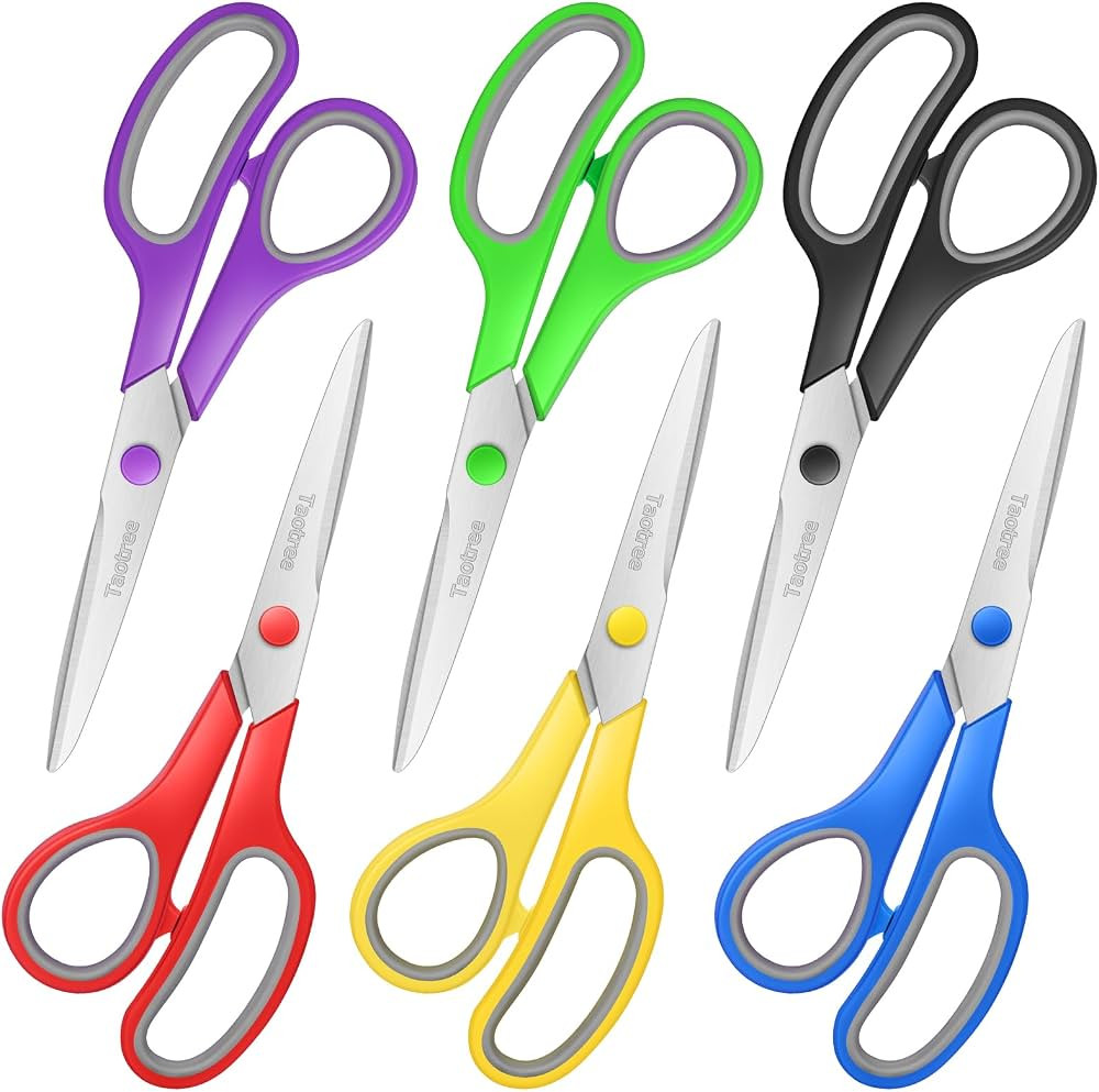 Scissors Bulk Set of 6-Pack, Taotree 8" Scissors All Purpose Comfort Grip Sharp Shears for Office... | Amazon (US)