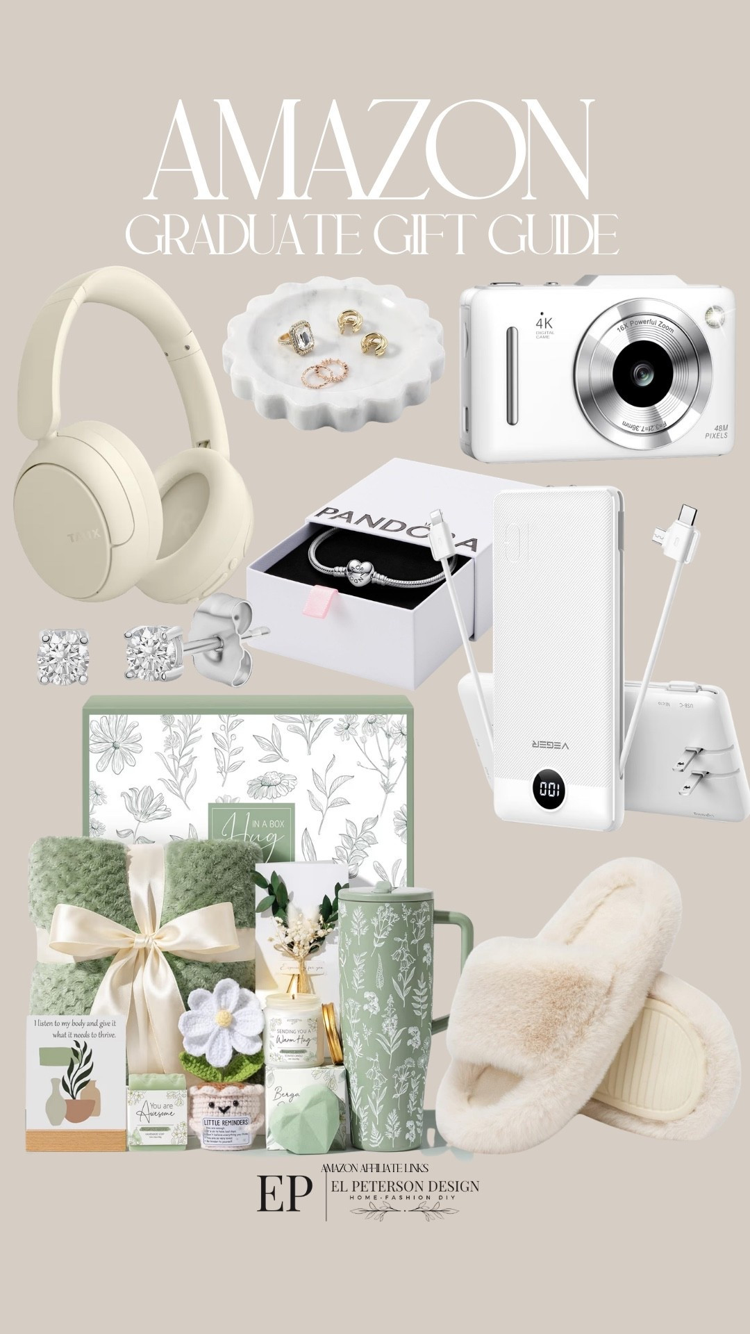 Amazon
Gift guide for graduate 
Headset
Marble dish
Bracelet
Graduation package
Slippers
Mobile charger
Camera