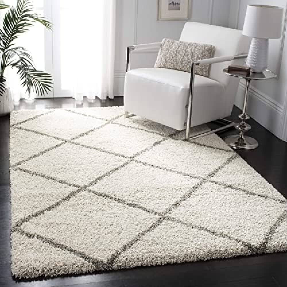 SAFAVIEH Hudson Shag Collection Accent Rug - 4' x 6', Ivory & Grey, Modern Trellis Design, Non-Sh... | Amazon (US)