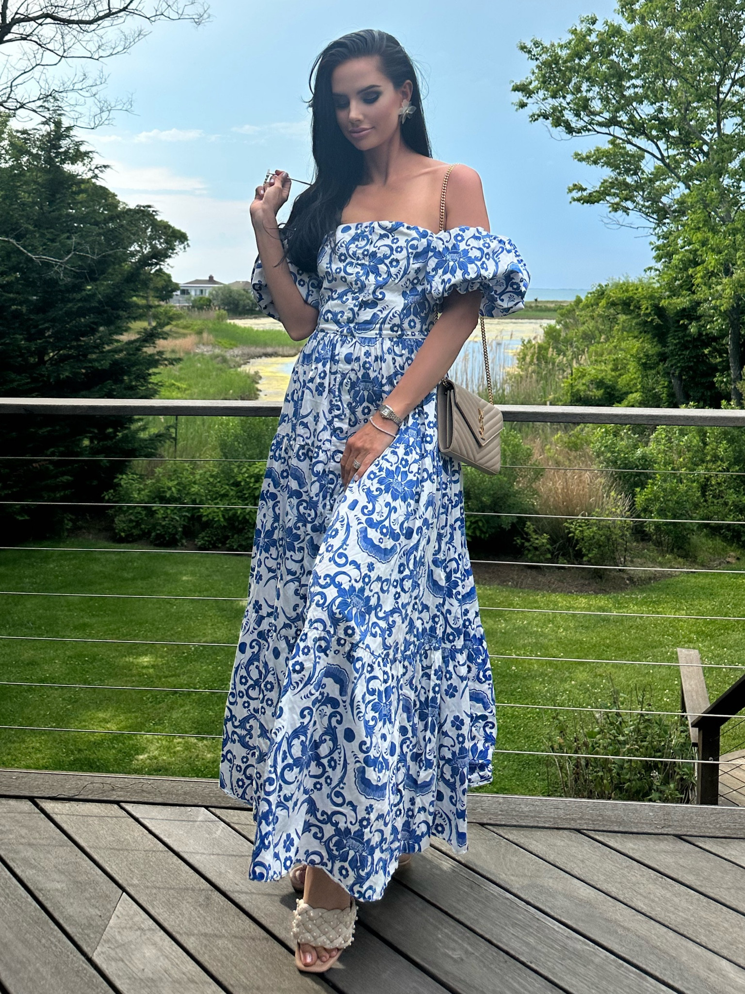 Blue and white floral vacation dress! Perfect for the Hamptons or beach trip. Love the puff sleeves! 

Maxi dress. Midi dress. Puff sleeves. Off the shoulder. Sandals. Slides. 

#LTKtravel #LTKstyletip #LTKSeasonal