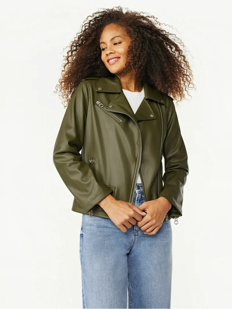 Scoop Women's Faux Leather Moto Jacket | Walmart (US)
