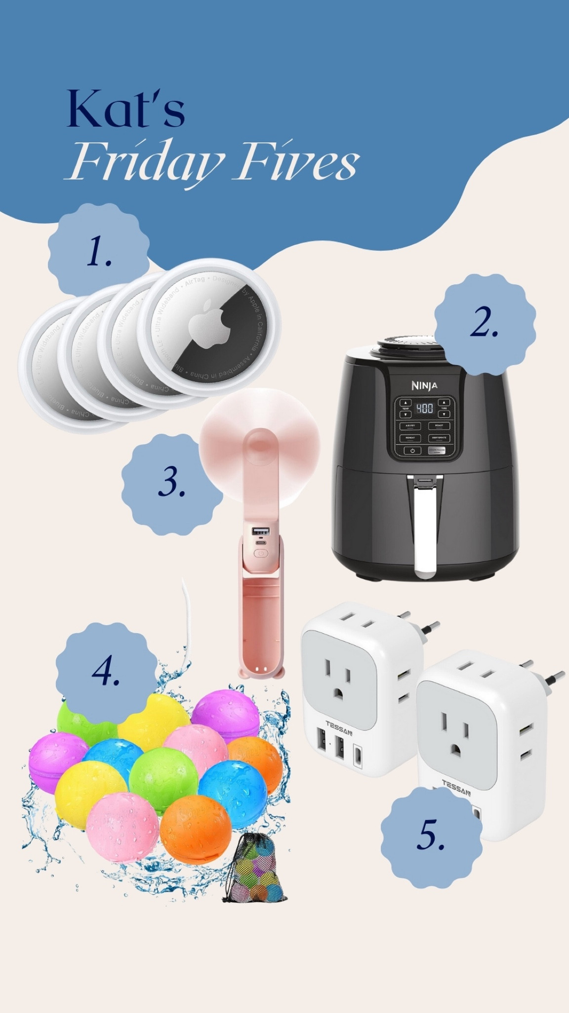 This week’s Friday Fives 

Air fryer | summer activities | summer travel

#LTKSeasonal #LTKFindsUnder100 #LTKFindsUnder50