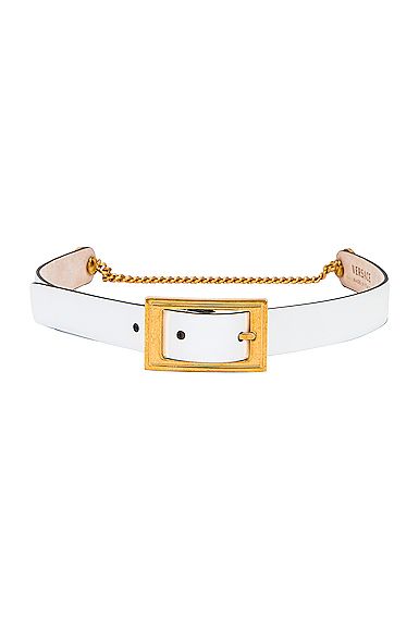 VERSACE Leather Buckle Belt in White | FWRD 