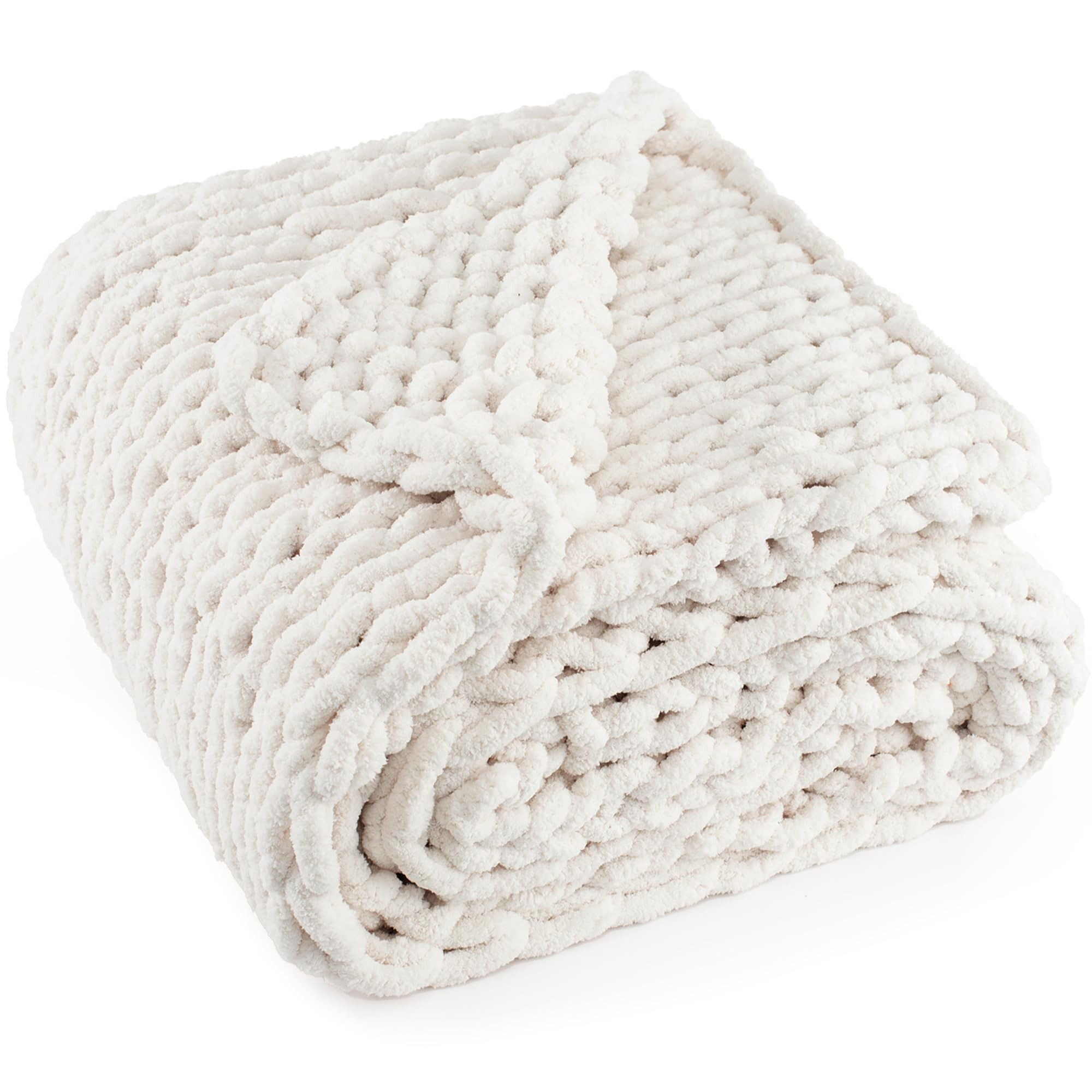 Chunky Knit Throw Blanket 50"X 60", 100% Handmade with Soft Chenille Yarn, 4.4lbs Thick Cable Kni... | Amazon (US)