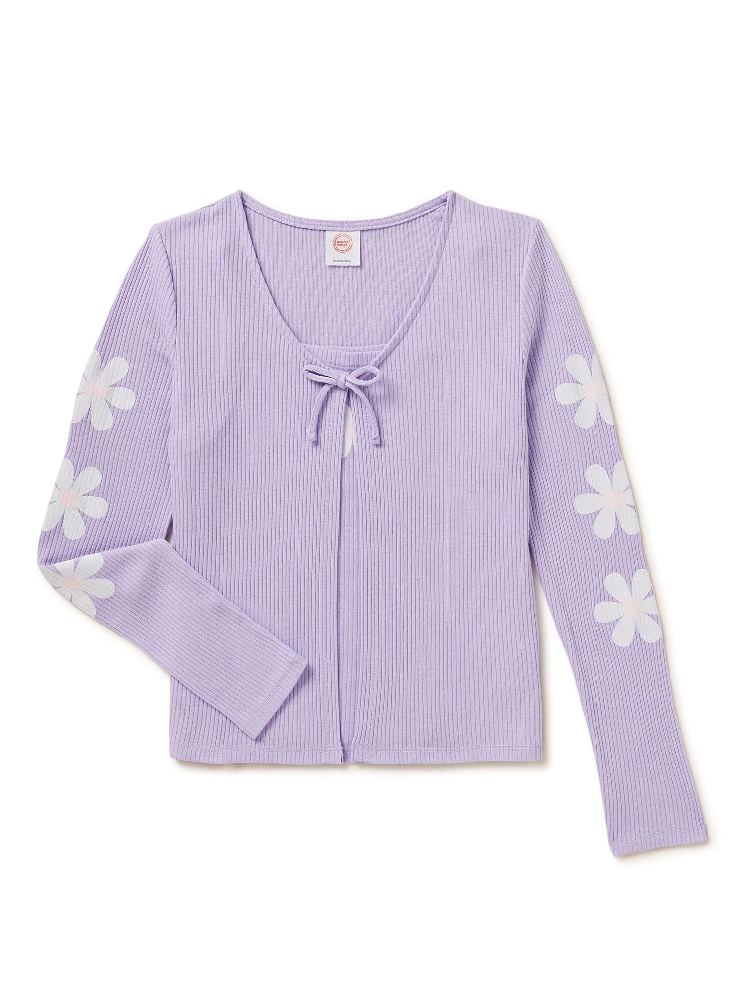 Wonder Nation Girls Long Sleeve Tie Front Cami and Cardigan, Sizes 4-18 And Plus | Walmart (US)