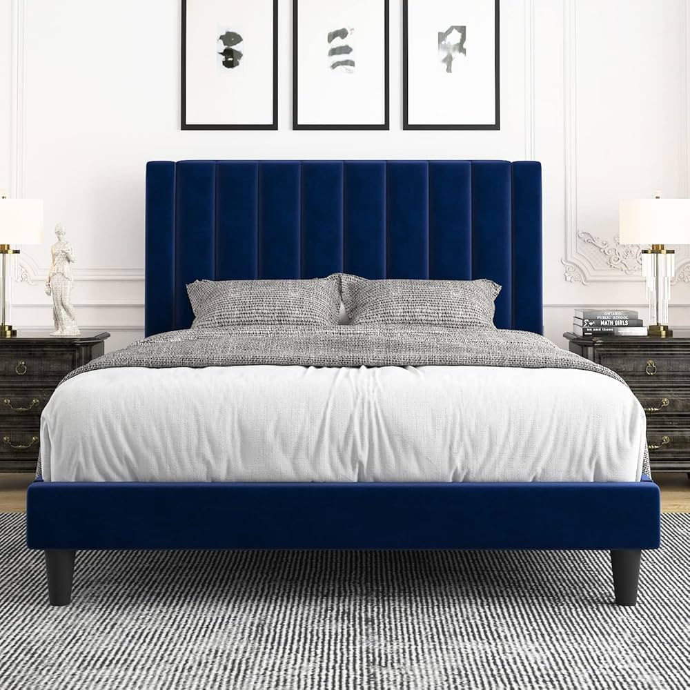 Allewie Queen Platform Bed Frame/Velvet Upholstered Bed Frame with Vertical Channel Tufted Headbo... | Amazon (US)