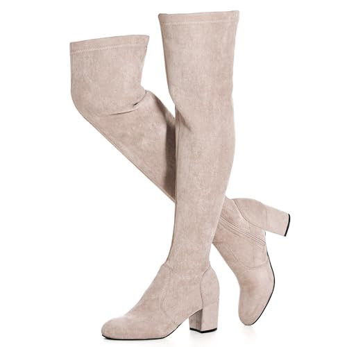 N.N.G Women's Over The Knee Boots, Faux Suede, Block Heel 2.5 Inch, Side Zip, Taupe, Winter Office Wear, Size 7.5 | Amazon (US)
