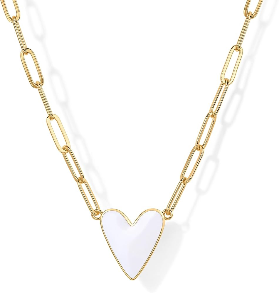 PAVOI 14K Gold Plated Heart Enamel Pendant Necklace for Women | Love Paperclip Chain Necklaces | ... | Amazon (US)