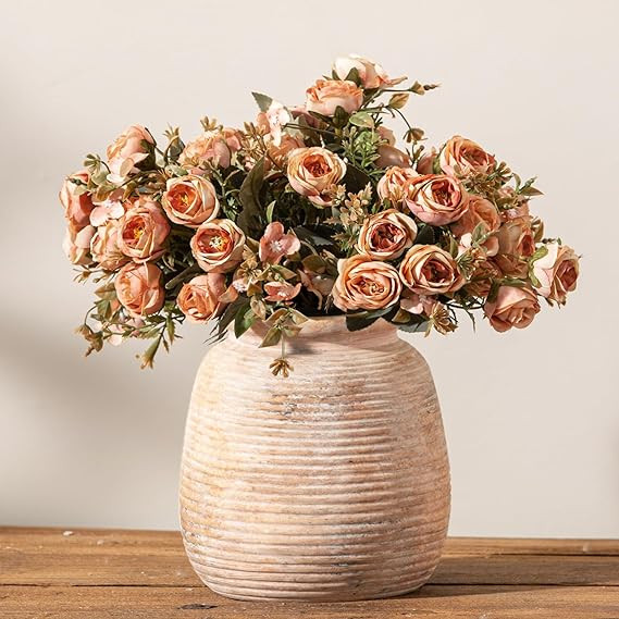 Ceramic Flowers Rustic Vase, Neutral Pottery Farmhouse Vases Home Decor, 7.48" Terracotta Pampas ... | Amazon (US)