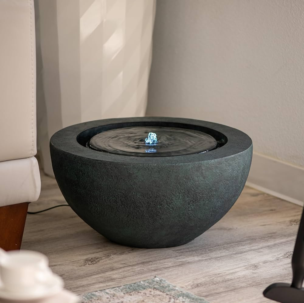 Xbrand 19.8"" W Round Polyresin Indoor/Outdoor Sphere Water Fountain w/LED Light, Garden Water Fo... | Amazon (US)