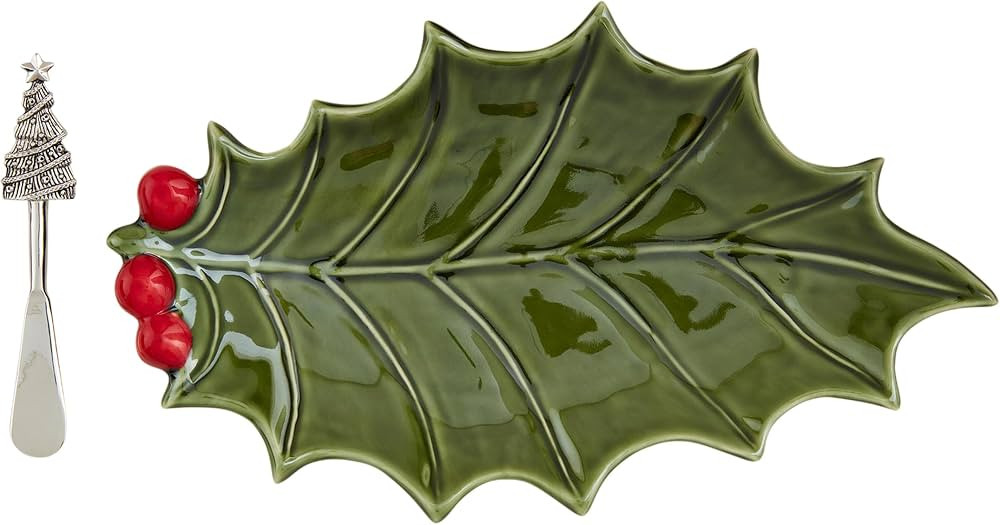 Mud Pie Ceramic Holly Trays, platter 6 3/4" x 11 3/4" | spreader 5 1/2", GREEN | Amazon (US)
