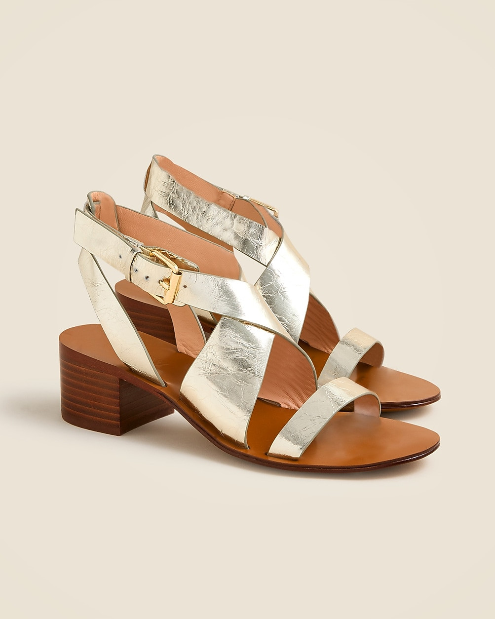 Cross-strap block-heel sandals in metallic leather | J. Crew US