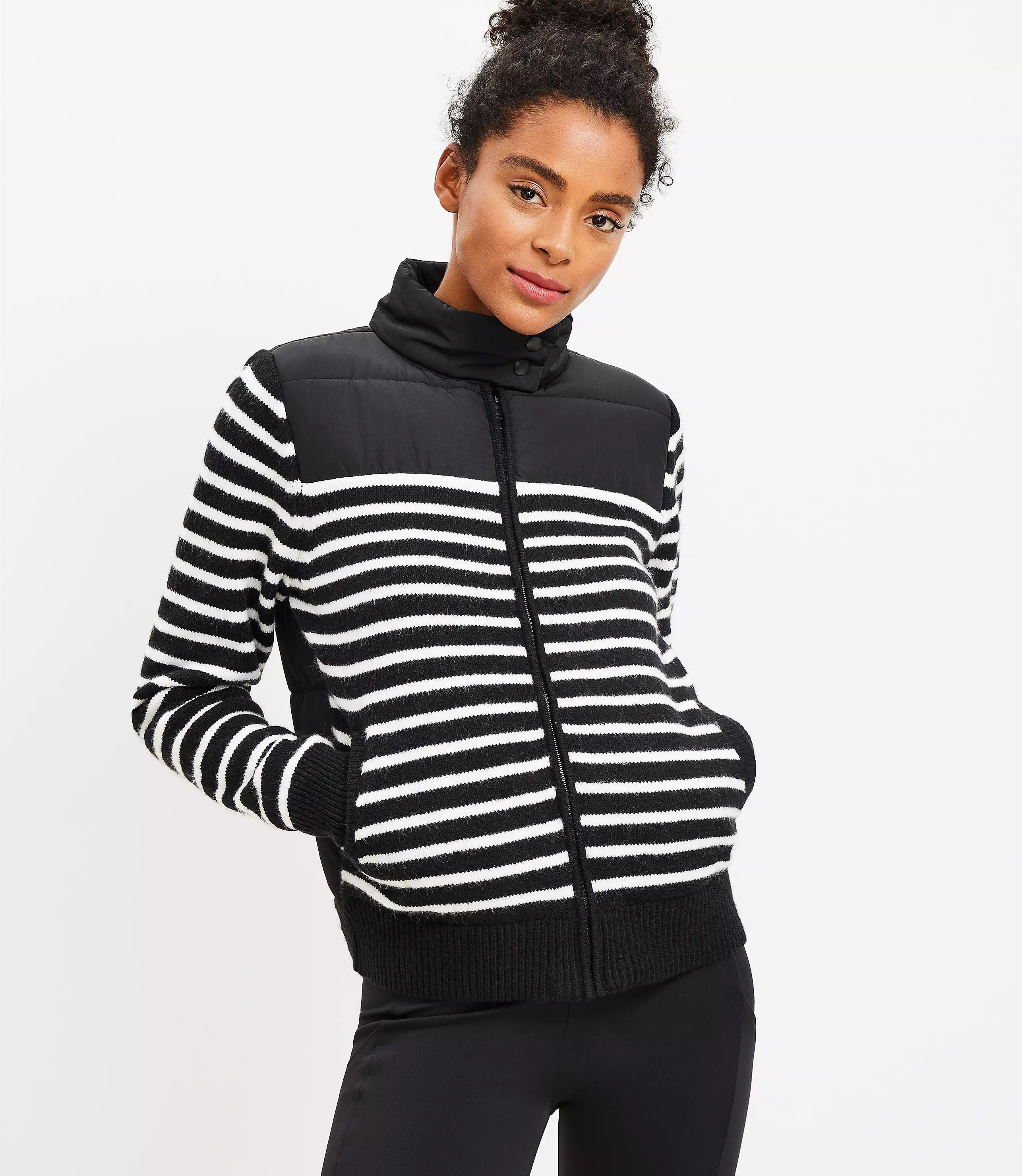 Lou & Grey Striped Puffer Back Sweater Jacket | LOFT