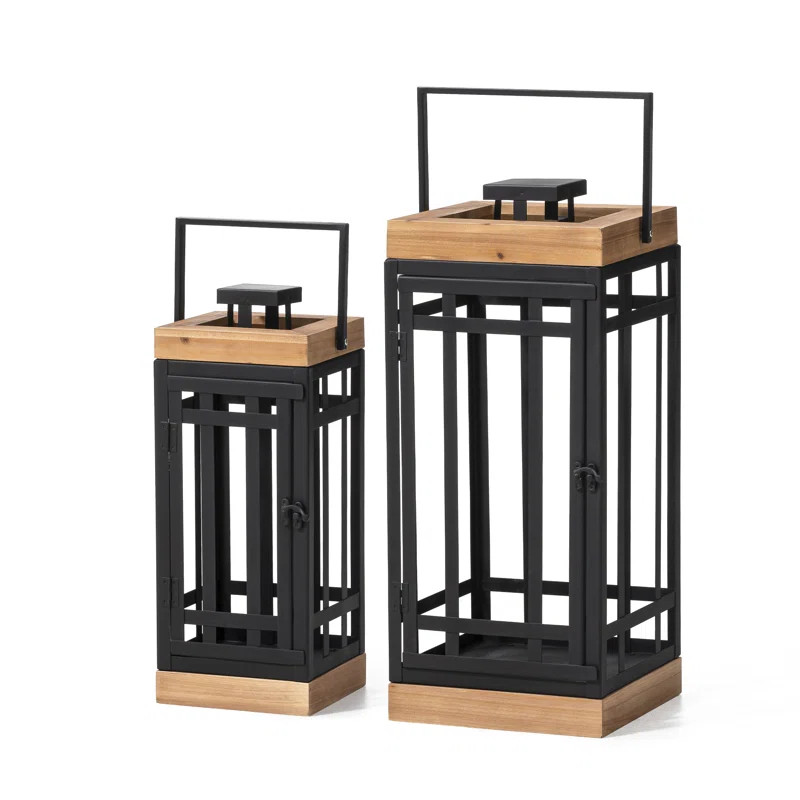 21.25''H Modern Tabletop Square Metal/Wood Lanterns | Wayfair North America
