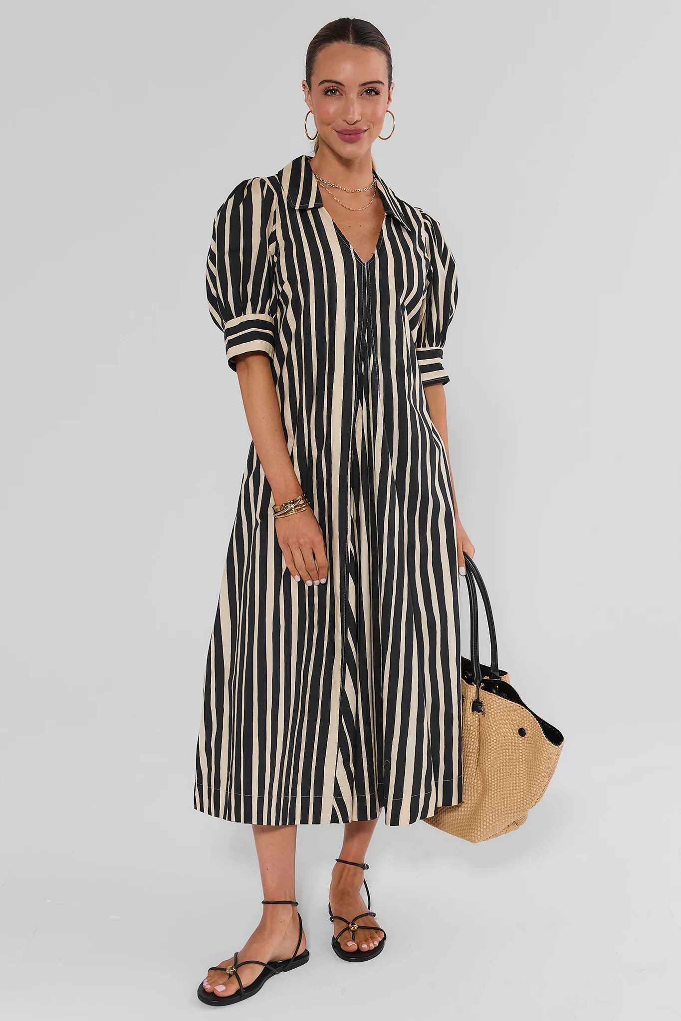 Isla Black Striped Midi Dress | Avara