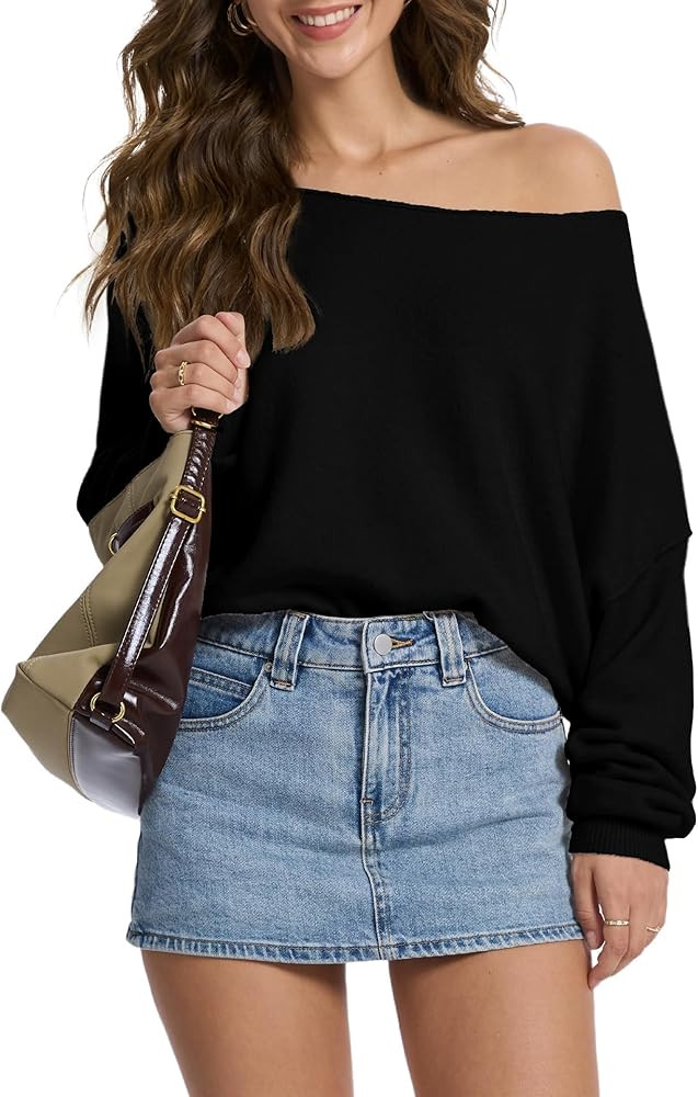 FAlABLE Women's Sweater Off Shoulder & Boat Neck Oversized Long Sleeve Pullover Cozy Knit Fall Wi... | Amazon (US)