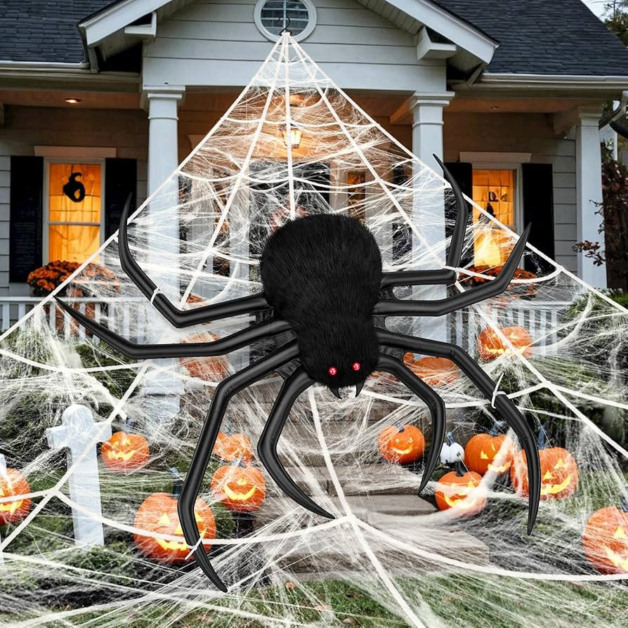 Halloween Decorations Spider Web, 40'' Inflatables Giant Spider + 200'' Triangular Giant Spider W... | Amazon (US)